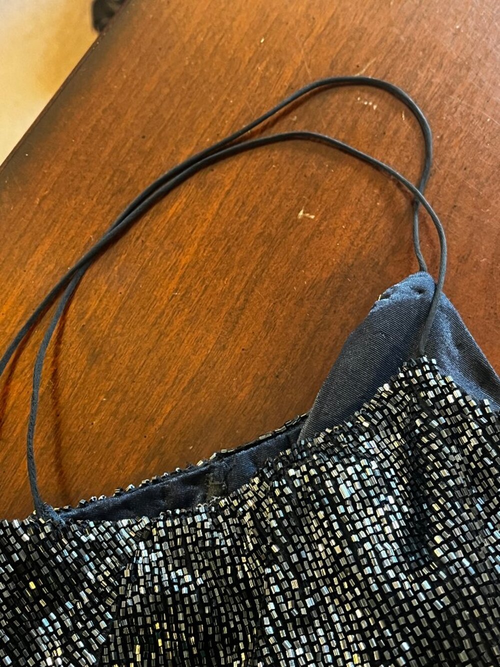 Randolph Duke Vintage Y2K Navy Blue Beaded Camisole Built-in Bra Size 8 - Picture 10 of 16